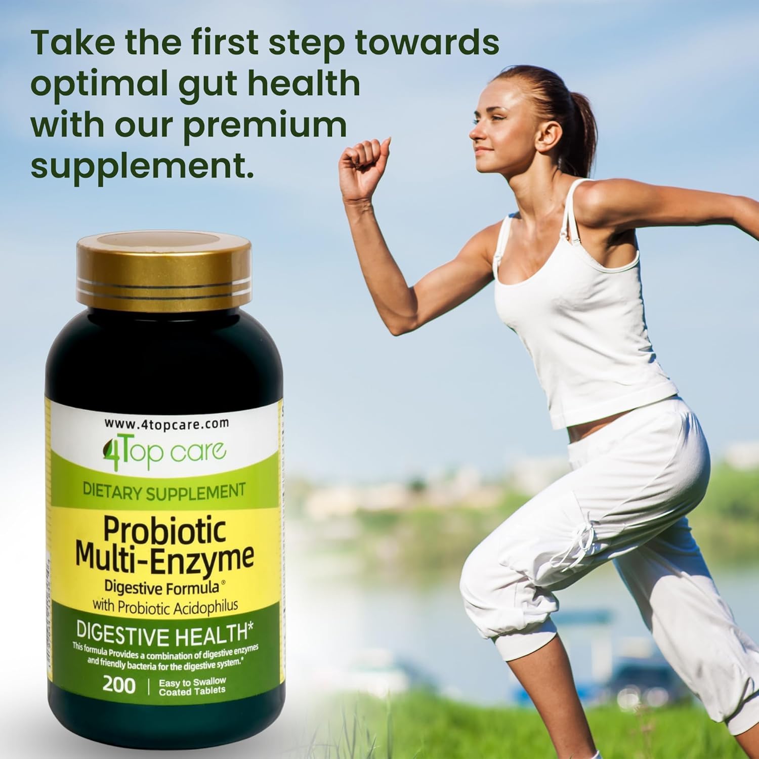 Daily Probiotic Multi-Enzyme Supplement with Acidophilus for Digestive Health - 200 Tablets for Men & Women - Support Weight Management & Gut Health