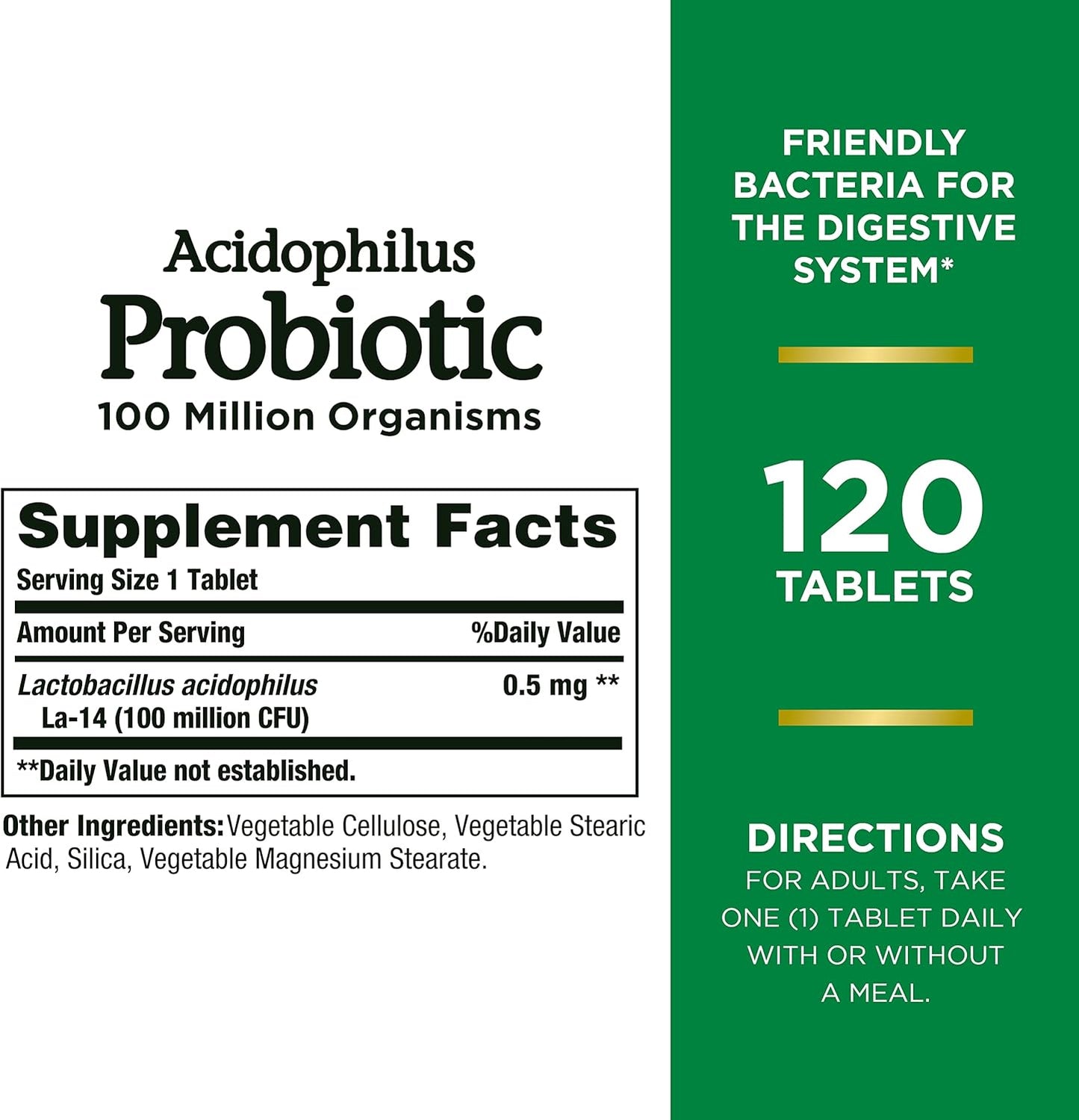 Daily Probiotic Supplement for Digestive Health - Nature's Bounty Acidophilus Probiotic, 120 Tablets
