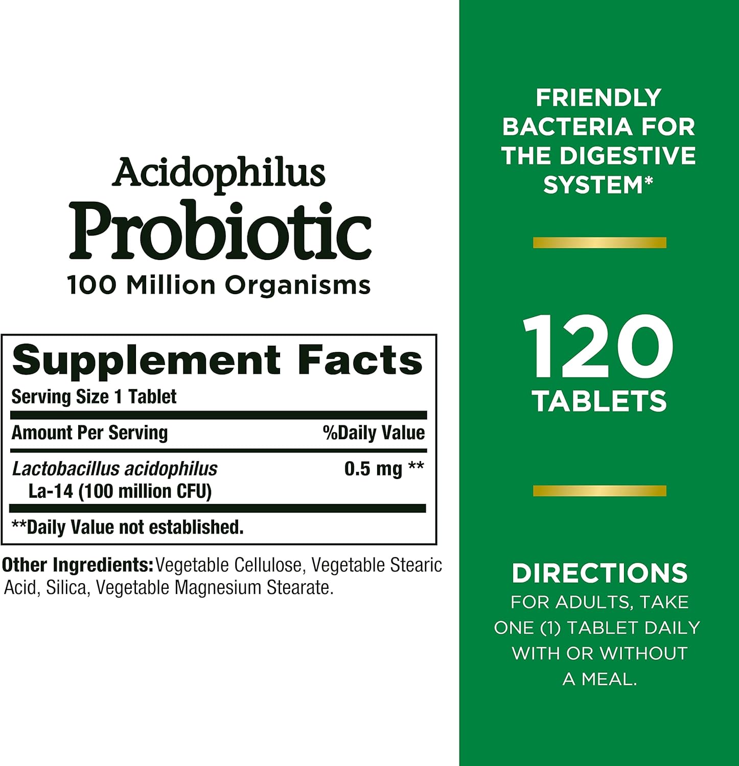 Daily Probiotic Supplement for Digestive Health - Nature's Bounty Acidophilus Probiotic, 120 Tablets