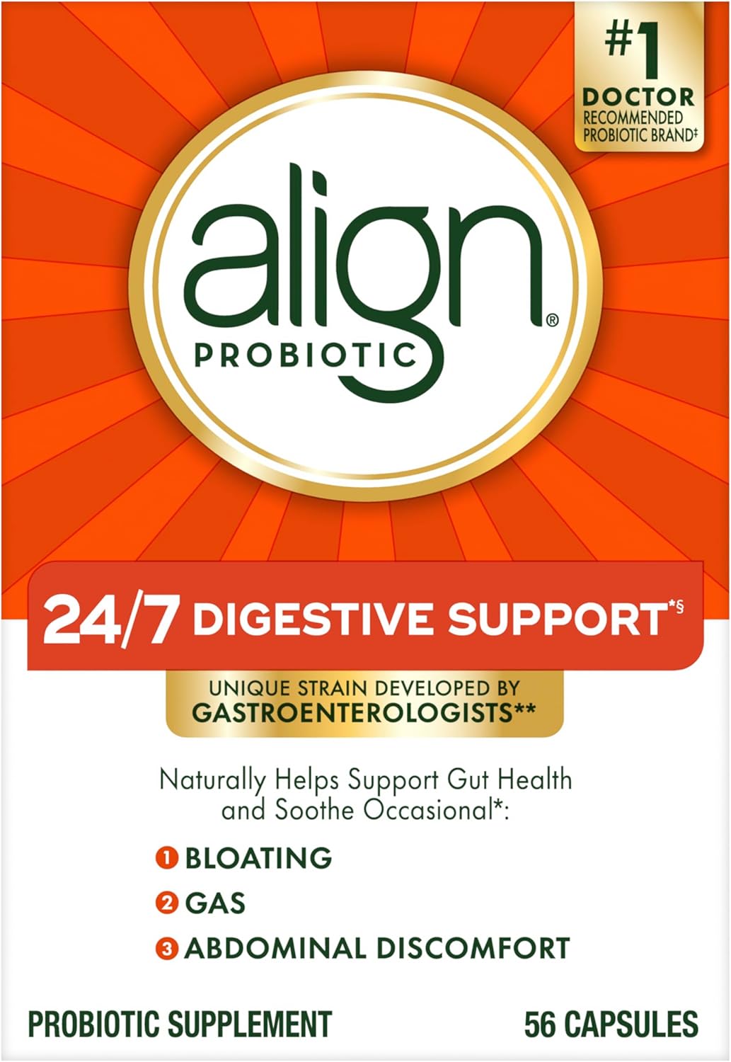 Daily Probiotic Supplement for Men and Women - Align Probiotic for Digestive Health - 56 Capsules