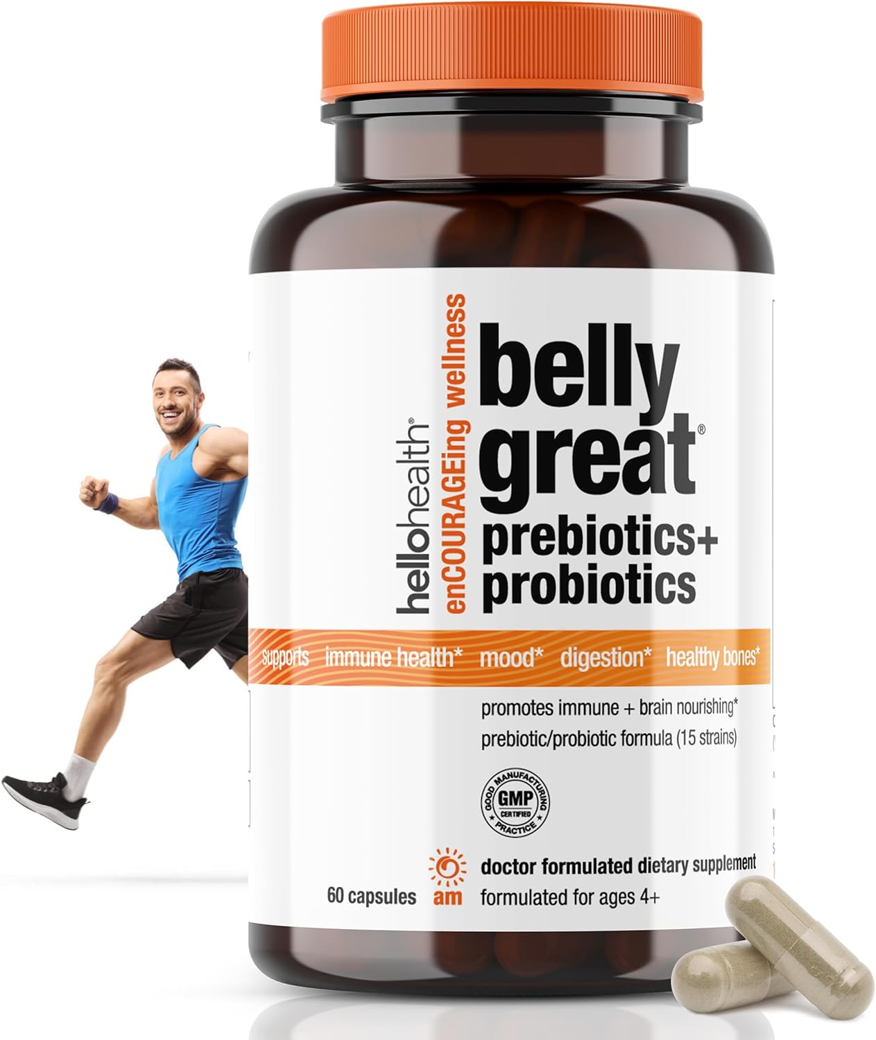 Daily Probiotic with Prebiotics for Gut Health & Immune Support - 15 Strain, Vitamin D3, Folate B Vitamins - Gluten Free - 60 Count