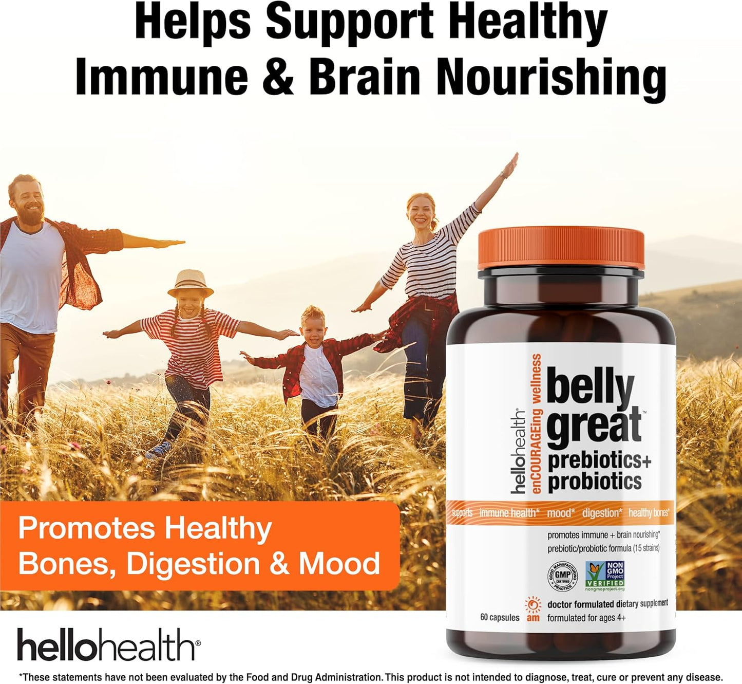 Daily Probiotic with Prebiotics for Gut Health & Immune Support - 15 Strain, Vitamin D3, Folate B Vitamins - Gluten Free - 60 Count