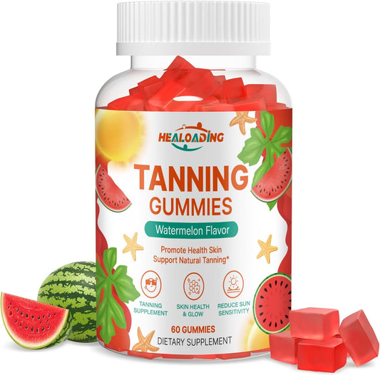 Daily Tanning Gummies with Astaxanthin, Collagen, Lycopene, Zinc & Vitamins - Skin Health & Glow Supplement for Adults
