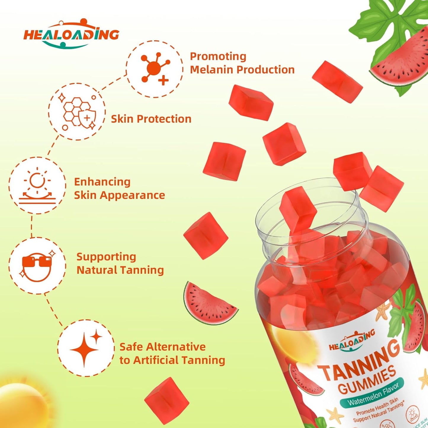 Daily Tanning Gummies with Astaxanthin, Collagen, Lycopene, Zinc & Vitamins - Skin Health & Glow Supplement for Adults
