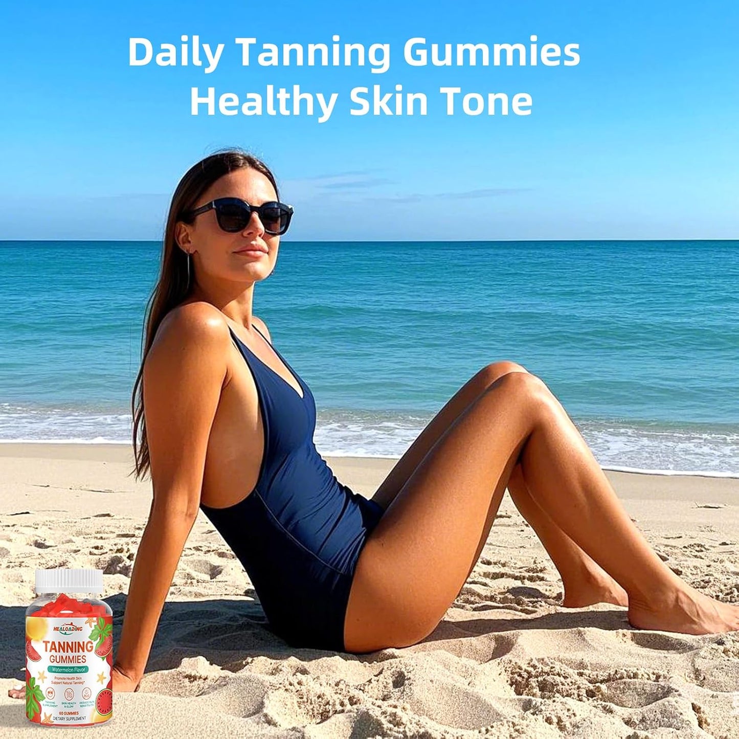 Daily Tanning Gummies with Astaxanthin, Collagen, Lycopene, Zinc & Vitamins - Skin Health & Glow Supplement for Adults