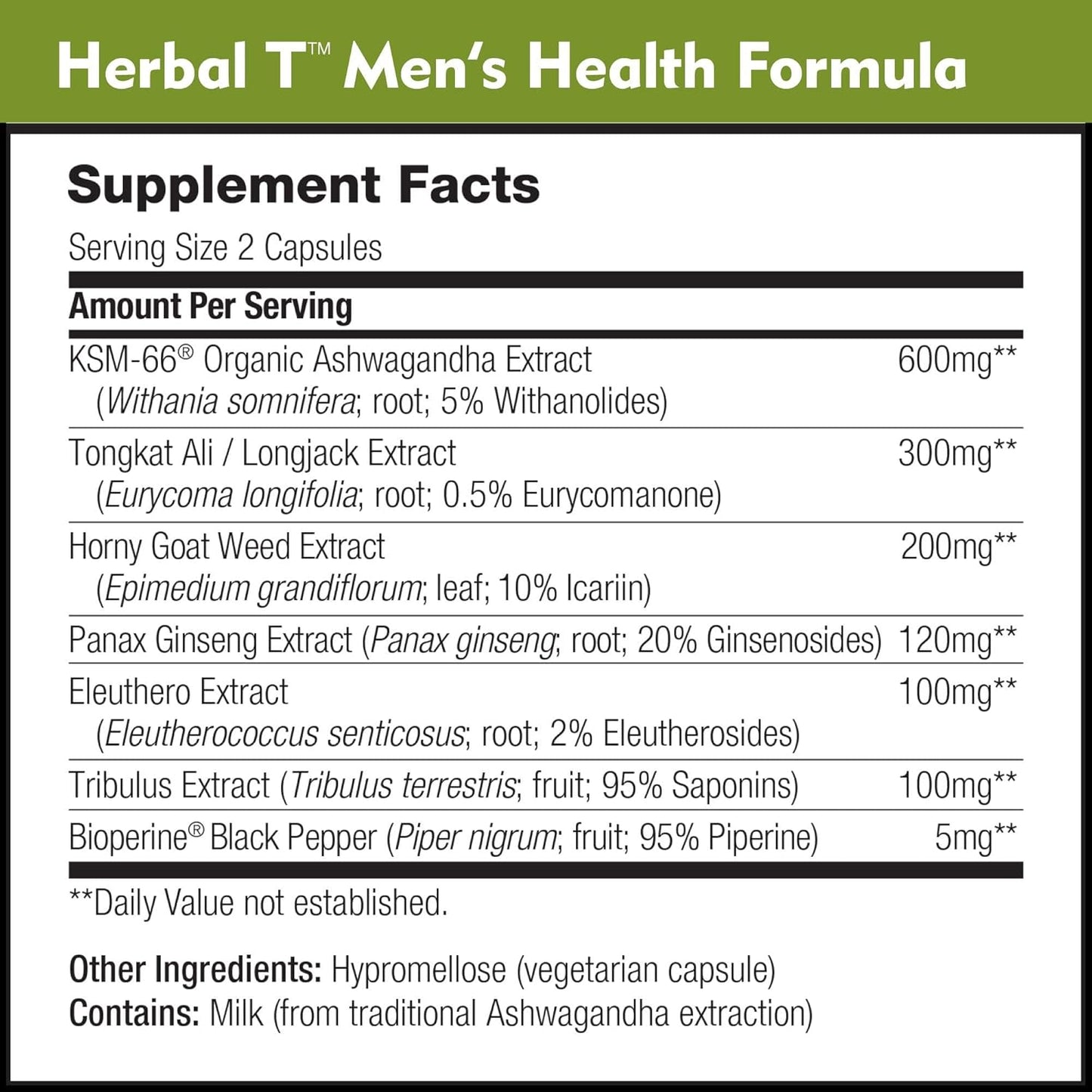 DailyNutra Herbal T Men’s Health Formula: Endurance & Vitality Supplement with KSM-66 Ashwagandha, Tongkat Ali, Tribulus, Eleuthero, & Horny Goat Weed - 90 Capsules - Healthy Aging Formula