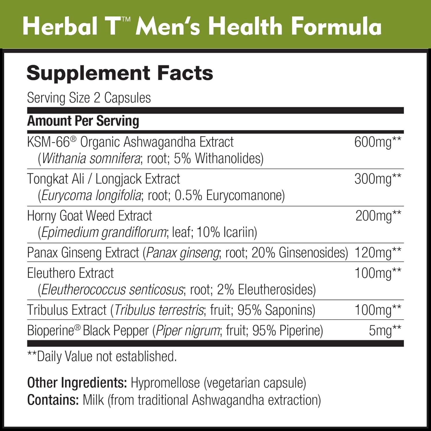 DailyNutra Herbal T Men’s Health Formula: Endurance & Vitality Supplement with KSM-66 Ashwagandha, Tongkat Ali, Tribulus, Eleuthero, & Horny Goat Weed - 90 Capsules - Healthy Aging Formula