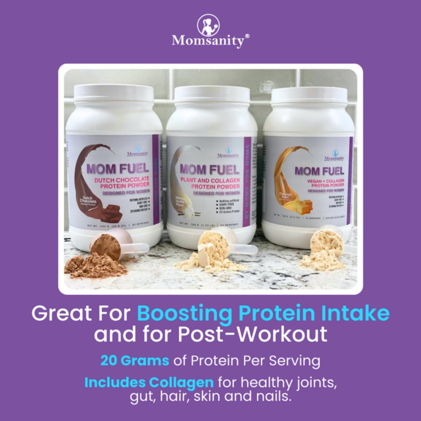 Dairy-Free Meal Replacement Protein Powder for Women - Plant & Collagen Blend | 20g Protein (Dutch Chocolate) by Momsanity