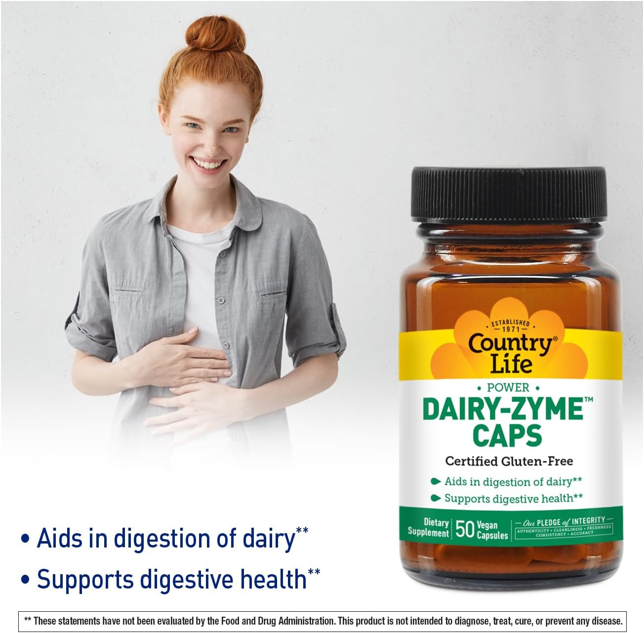 Dairy-Zyme Digestive Enzymes - Lactase Supplement for Dairy Relief - 6000 Lactase Units - Gluten-Free Vegan Capsules