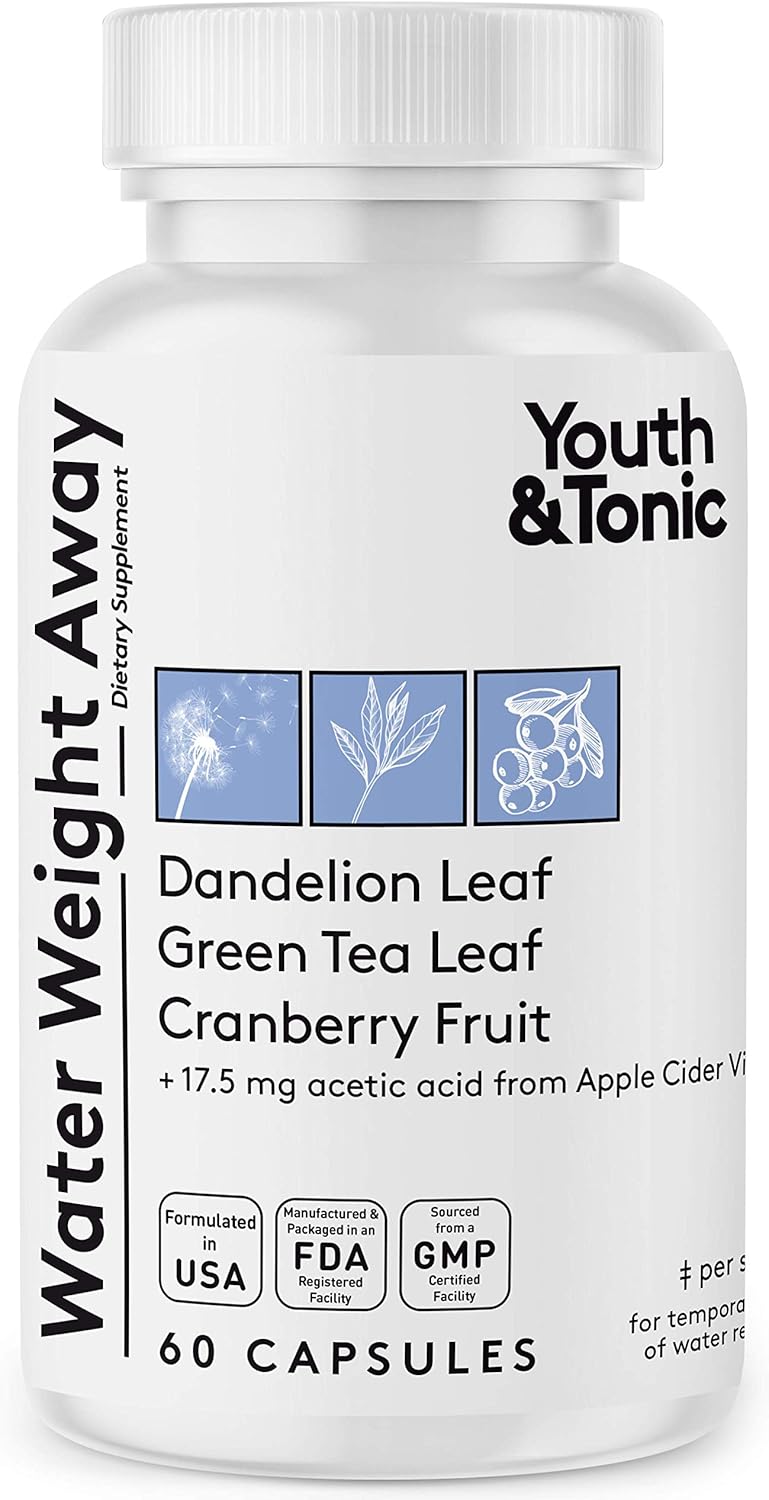 Dandelion Diuretic Pills for Belly Bloating & Water Retention - Herbal Solution for Swollen Legs & Feet - Natural Water Weight Away Supplement for Men & Women - 60 Capsules