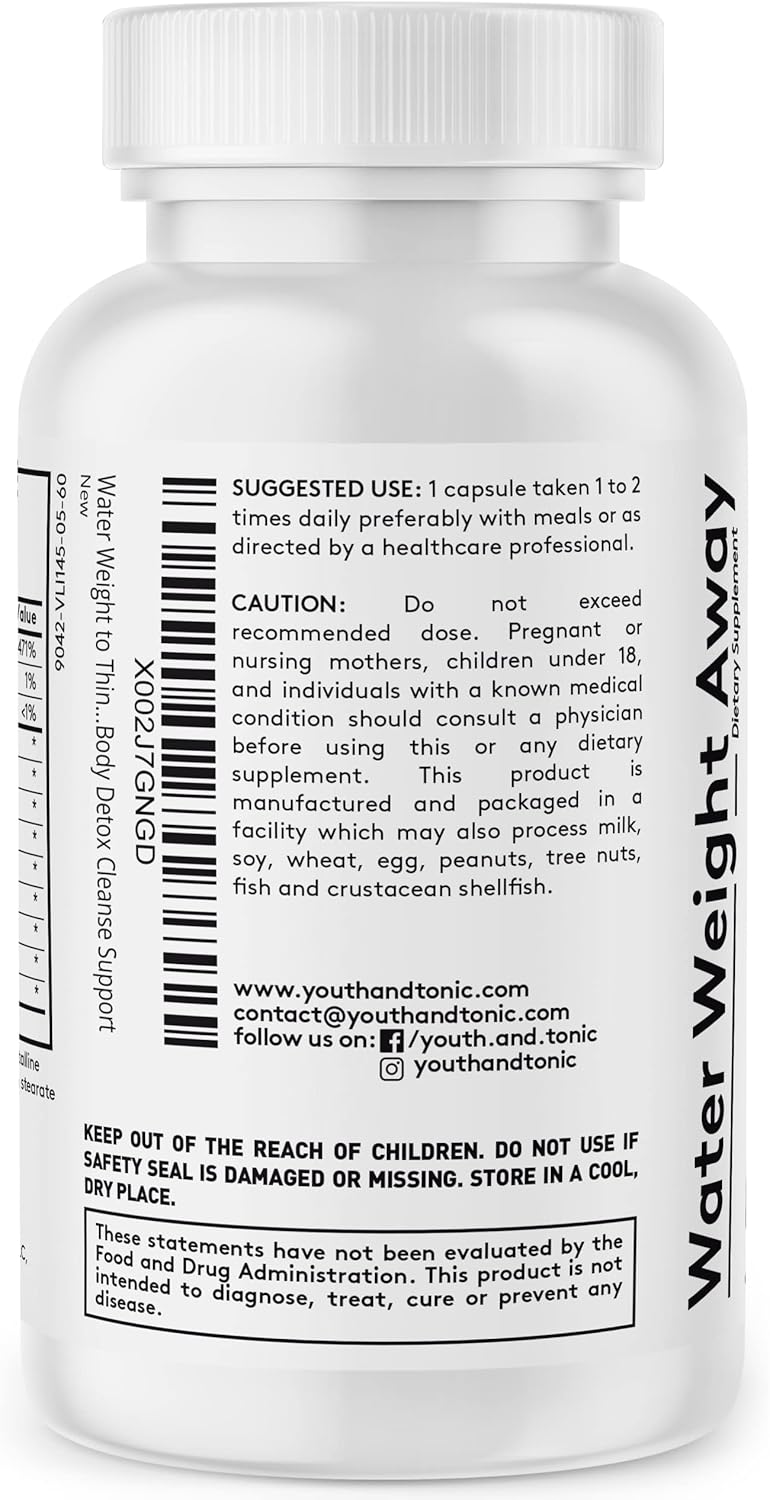 Dandelion Diuretic Pills for Belly Bloating & Water Retention - Herbal Solution for Swollen Legs & Feet - Natural Water Weight Away Supplement for Men & Women - 60 Capsules