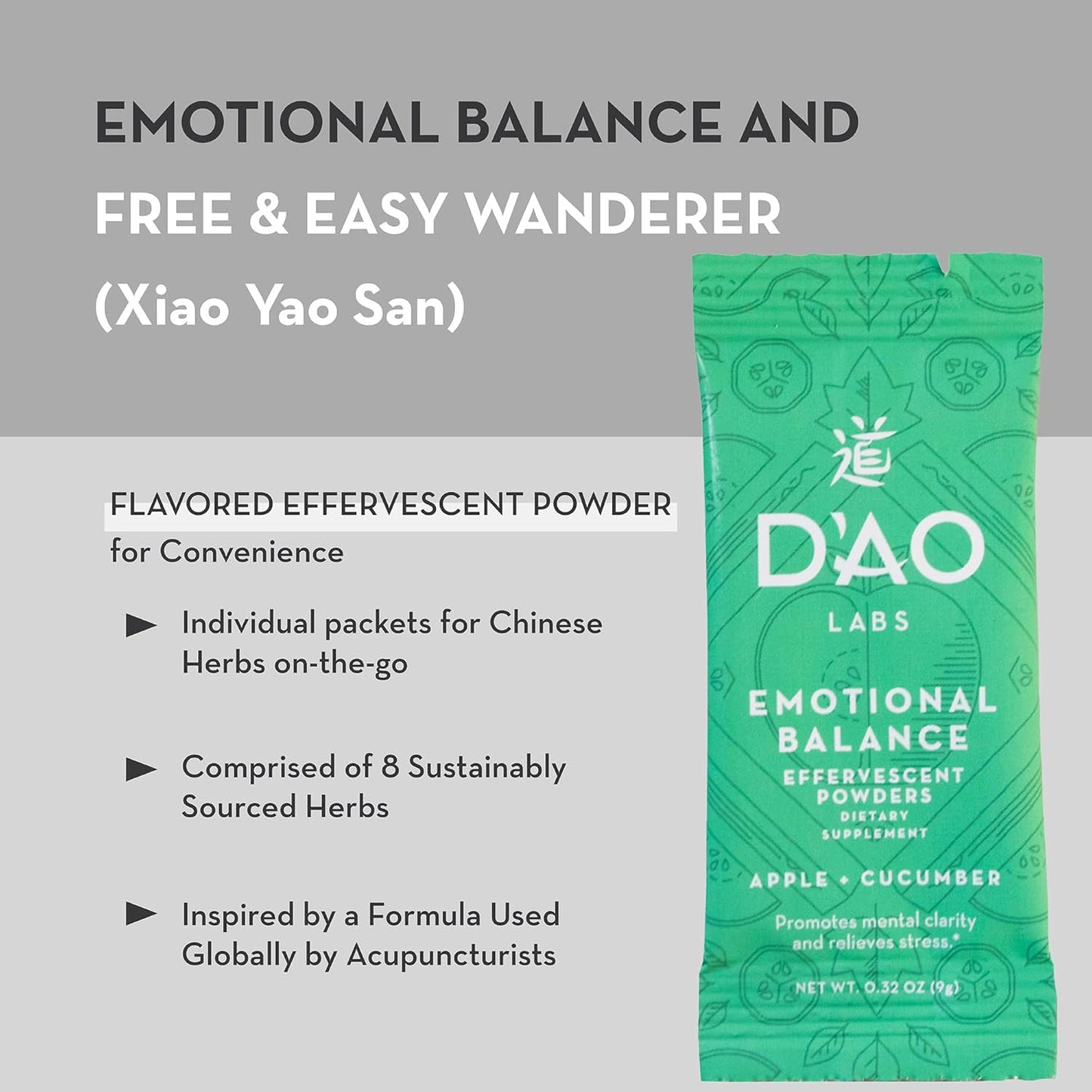 D'AO LABS Emotional Balance Effervescent Powder for Calm & Stress Relief - Traditional Chinese Herbal Xiao Yao San - 20 Servings