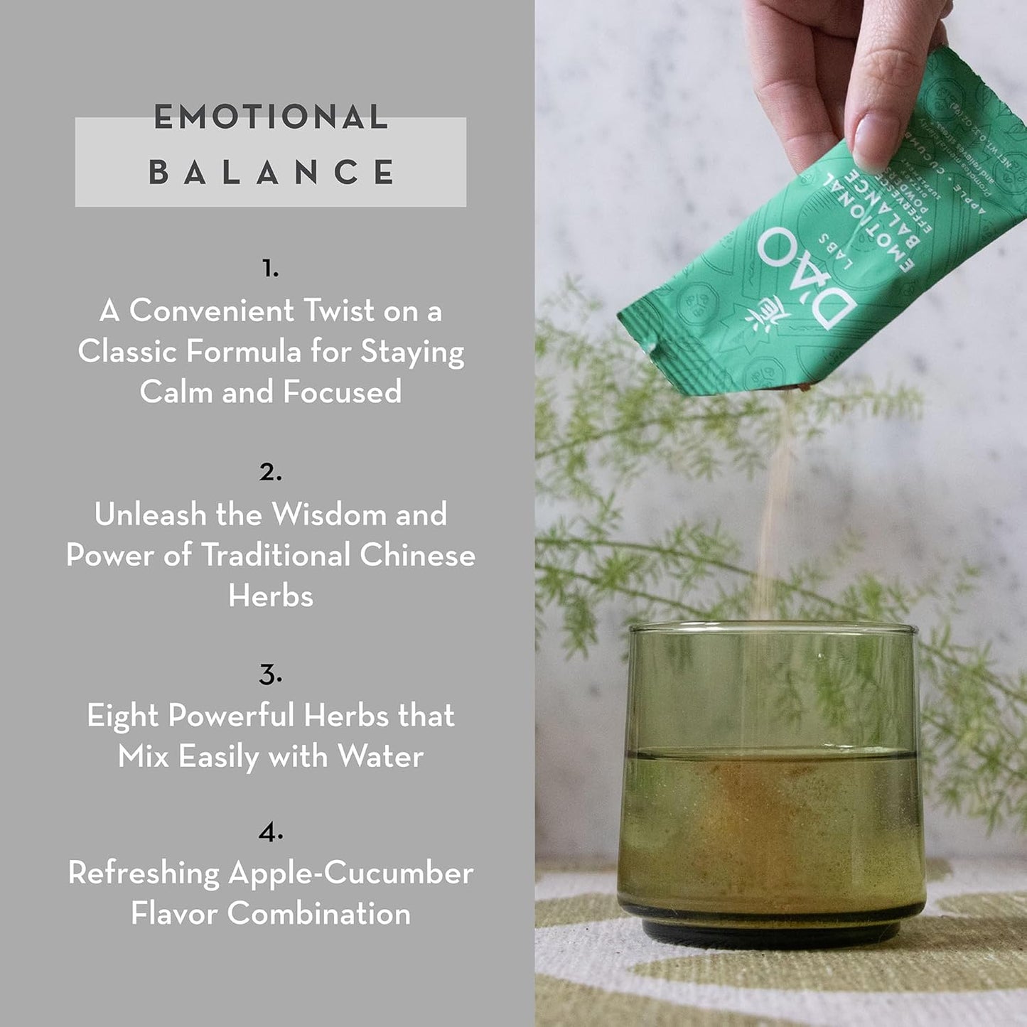 D'AO LABS Emotional Balance Effervescent Powder for Calm & Stress Relief - Traditional Chinese Herbal Xiao Yao San - 20 Servings