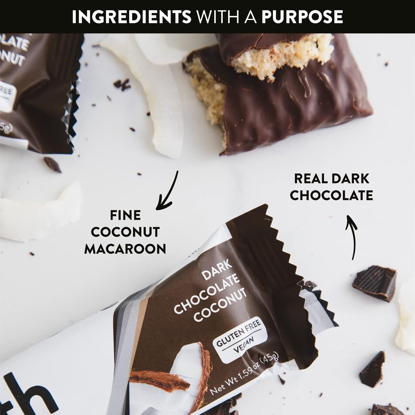 Dark Chocolate Coconut Truth Bar - Vegan Keto Snack with Prebiotics, Probiotics & Omega-3 - High Fiber, Low Sugar, Gluten Free (12 Pack)