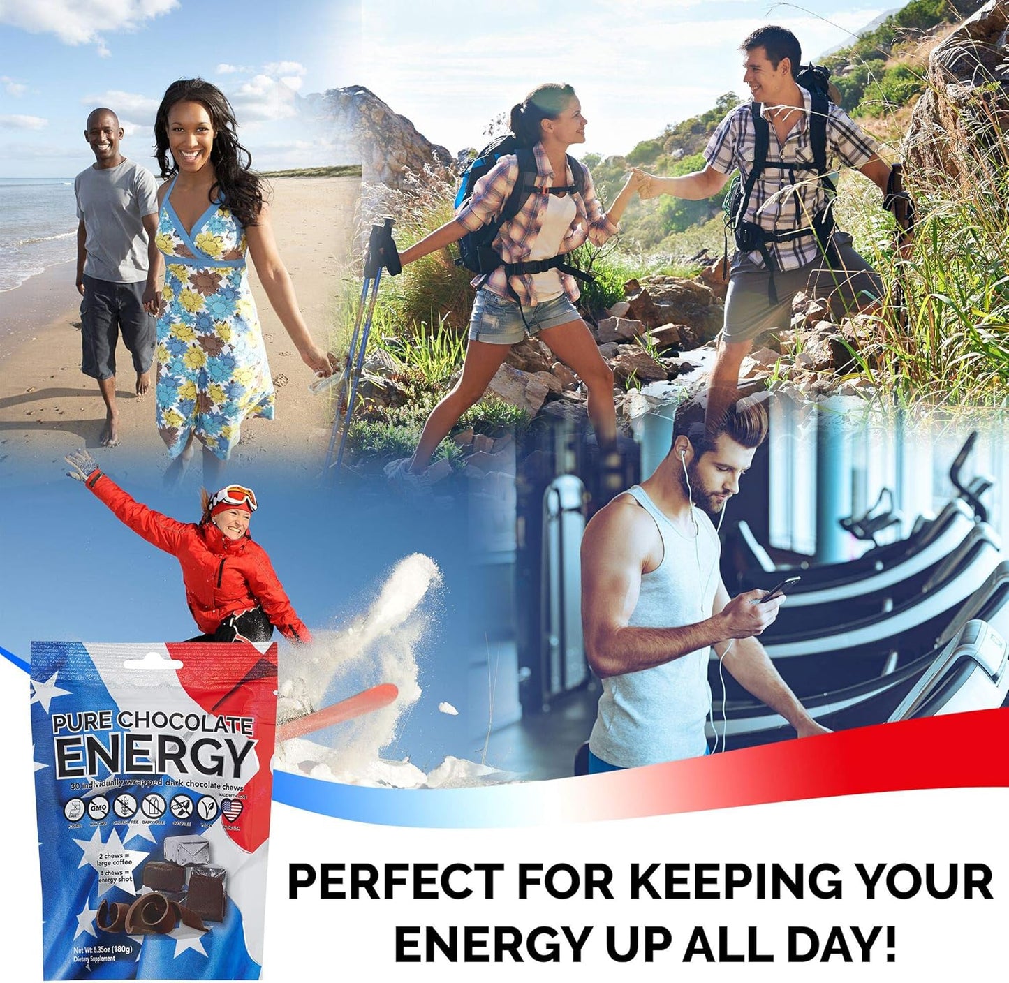 Dark Chocolate Energy Chews with Caffeine - 30 Count - Purity & Grace