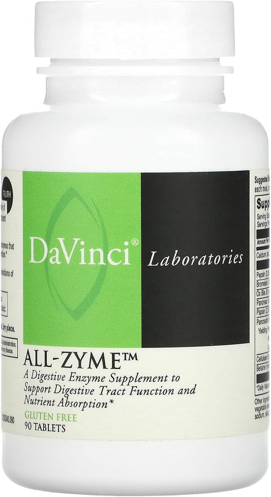 DaVinci Laboratories All-Zyme Enzyme Supplement for Digestive Health and Joint Support - 90 Tablets