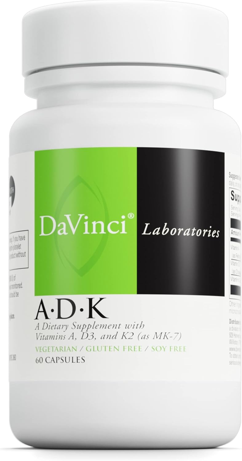 DaVinci Labs ADK - Bone, Heart, Immune Health Support - Vitamin A, D3 & K2 Supplement - Vegetarian, Gluten Free - 60 Capsules