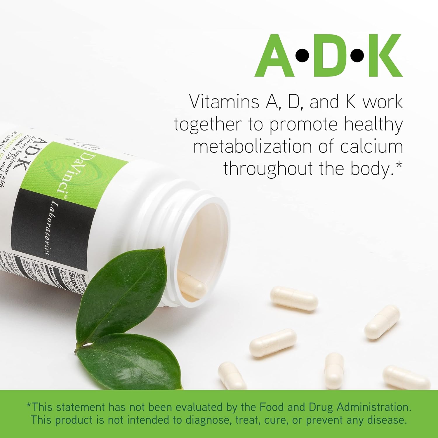 DaVinci Labs ADK - Bone, Heart, Immune Health Support - Vitamin A, D3 & K2 Supplement - Vegetarian, Gluten Free - 60 Capsules