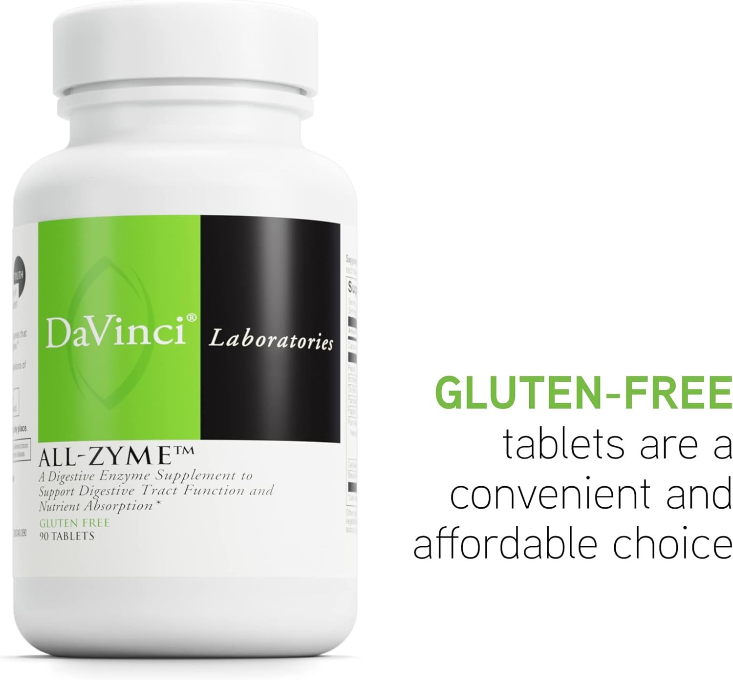 DAVINCI Labs All-Zyme - Digestive Tract Support Dietary Supplement - Enzyme Blend with Calcium, Pepsin, Bromelain, Papain, Pancreatin - Gluten-Free - 90 Tablets