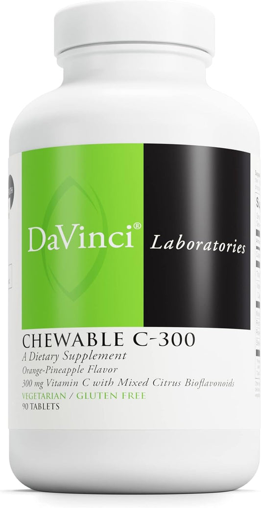 DaVinci Labs Chewable C-300 - Immune Health Support Supplement with Vitamin C, Pectin - Gluten-Free Orange Pineapple Flavored Tablets - 90 Count