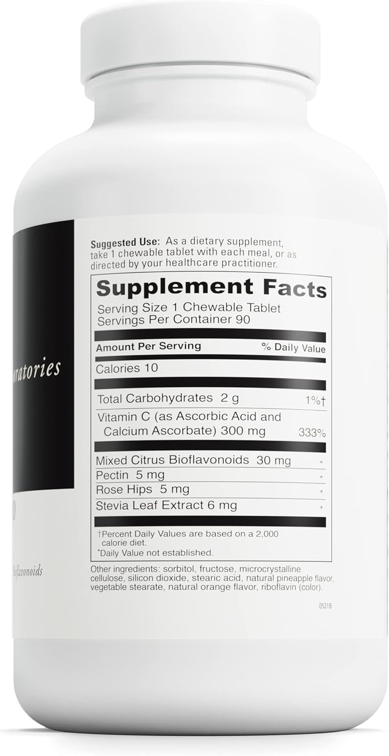 DaVinci Labs Chewable C-300 - Immune Health Support Supplement with Vitamin C, Pectin - Gluten-Free Orange Pineapple Flavored Tablets - 90 Count