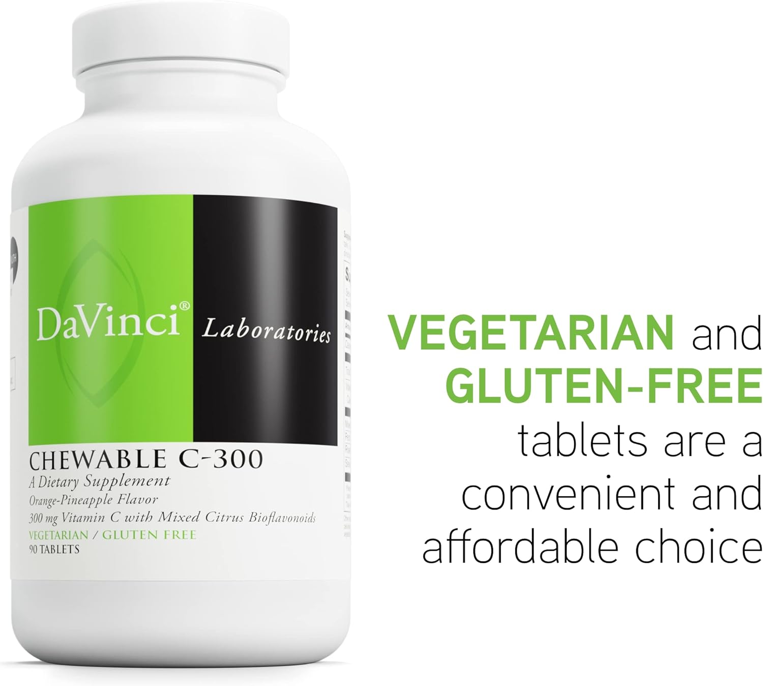 DaVinci Labs Chewable C-300 - Immune Health Support Supplement with Vitamin C, Pectin - Gluten-Free Orange Pineapple Flavored Tablets - 90 Count