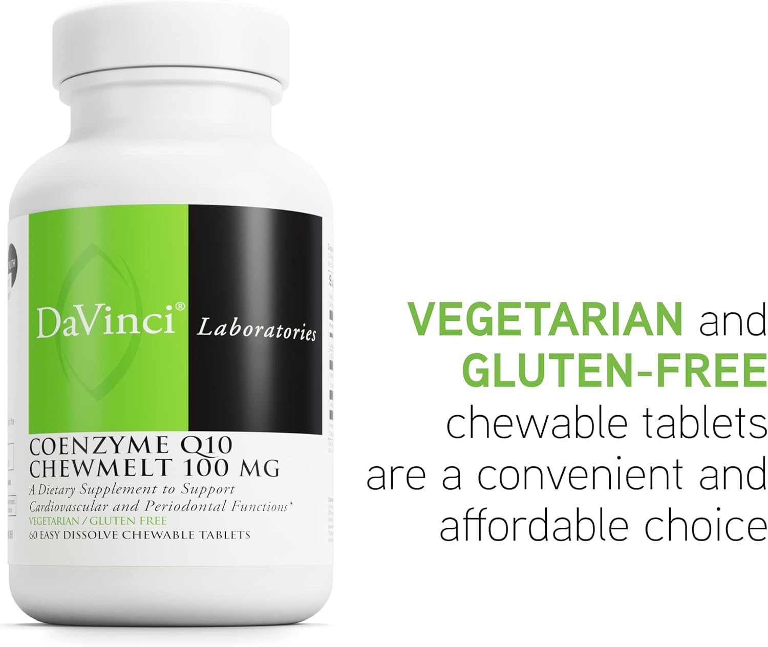 DAVINCI Labs CoQ10 Chewmelt 100mg with Vitamin E - Supports Liver, Brain, Heart Health - 60 Chewable Tablets