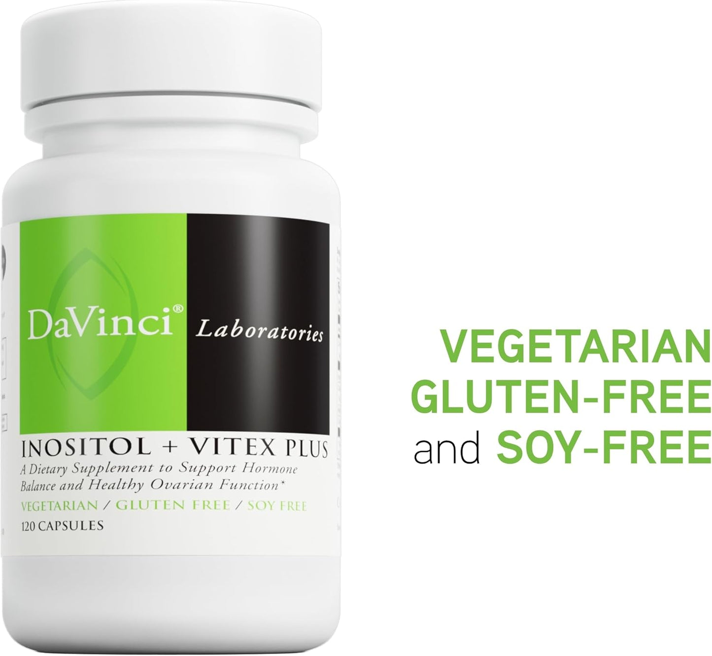 DaVinci Labs Inositol Vitex Plus Capsules - Hormone Balance & Ovarian Health - Vegetarian, Gluten-Free, Soy-Free - 120ct