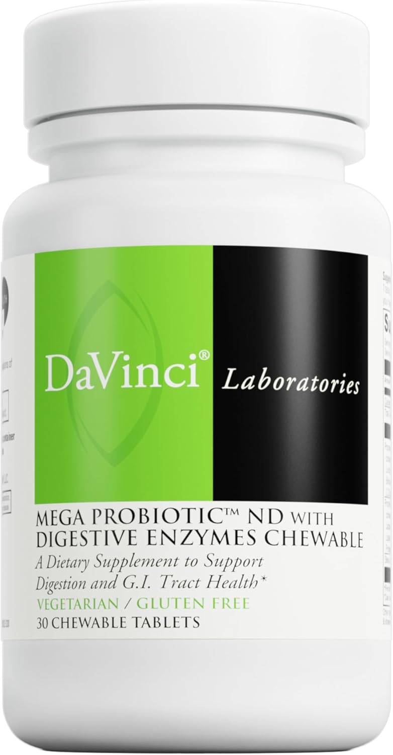 DaVinci Labs Mega Probiotic ND Digestive Enzymes Chewable Tablets - Orange Flavor - Supports Digestive Health with Probiotics & Enzymes