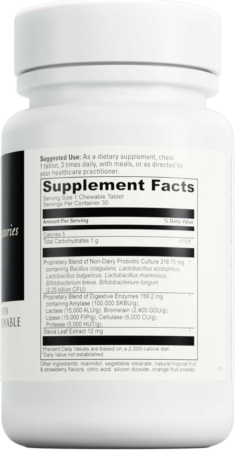 DaVinci Labs Mega Probiotic ND Digestive Enzymes Chewable Tablets - Orange Flavor - Supports Digestive Health with Probiotics & Enzymes