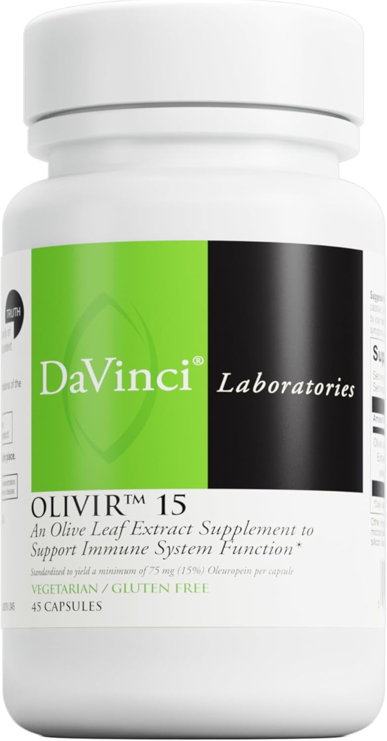 DAVINCI Labs Olivir 15 Capsules - Immune System & Digestion Support with 500mg Olive Leaf Extract - Vegetarian & Gluten-Free - 45 count