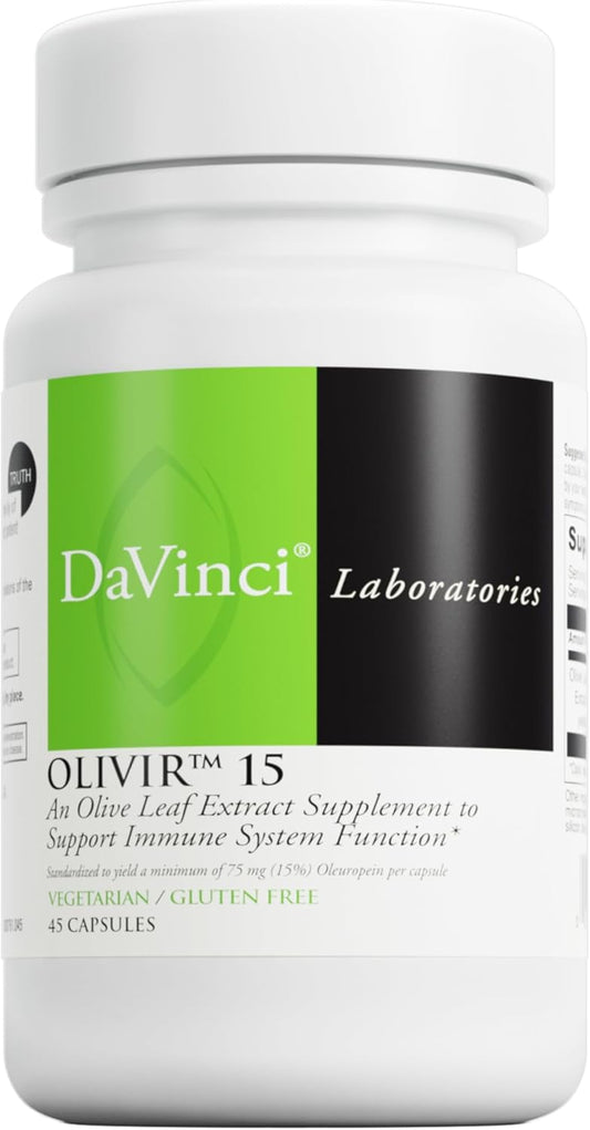 DAVINCI Labs Olivir 15 Capsules - Immune System & Digestion Support with 500mg Olive Leaf Extract - Vegetarian & Gluten-Free - 45 count