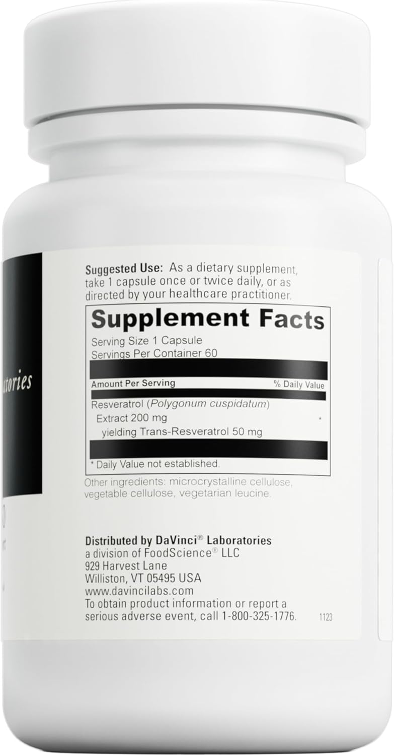 DAVINCI Labs Resveratrol-50 Capsules - Supports Immune, Bone, & Heart Health - Gluten-Free & Vegetarian - 60 Count