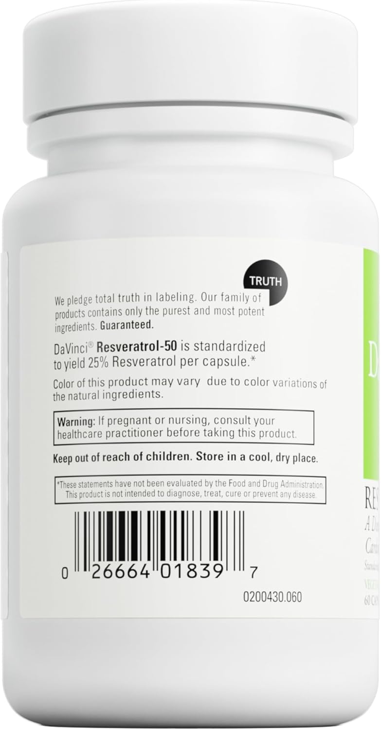 DAVINCI Labs Resveratrol-50 Capsules - Supports Immune, Bone, & Heart Health - Gluten-Free & Vegetarian - 60 Count