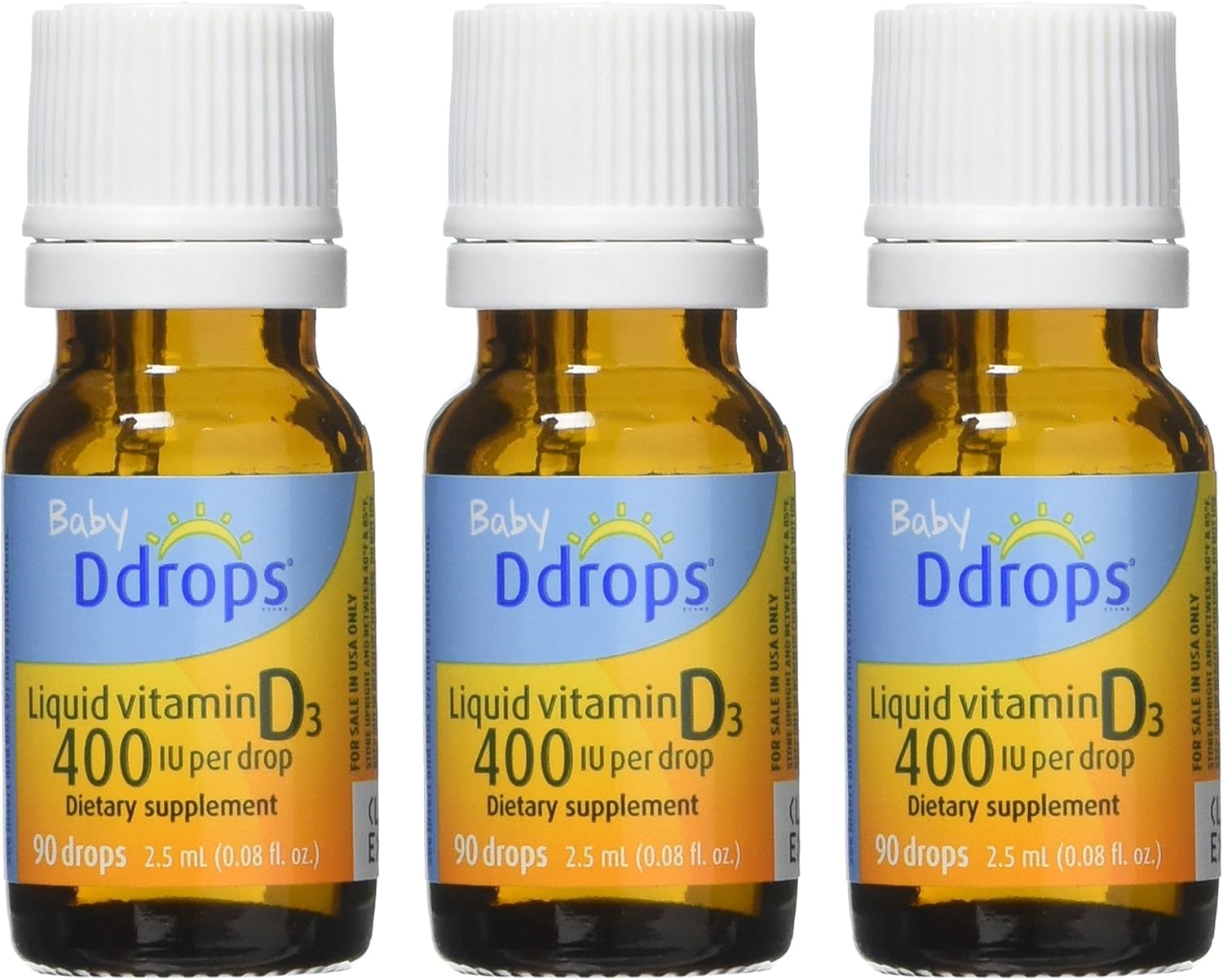 Ddrops Baby Vitamin D3 Drops - 400 IU, 90 Count, Pack of 3