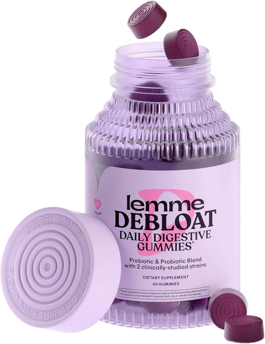 Debloat Digestive & Gut Health Gummies - 2 Clinically Studied Probiotics & Prebiotic - 3 Billion CFUs - Vegan, Gluten Free - BlackBerry Flavor - 60 Count