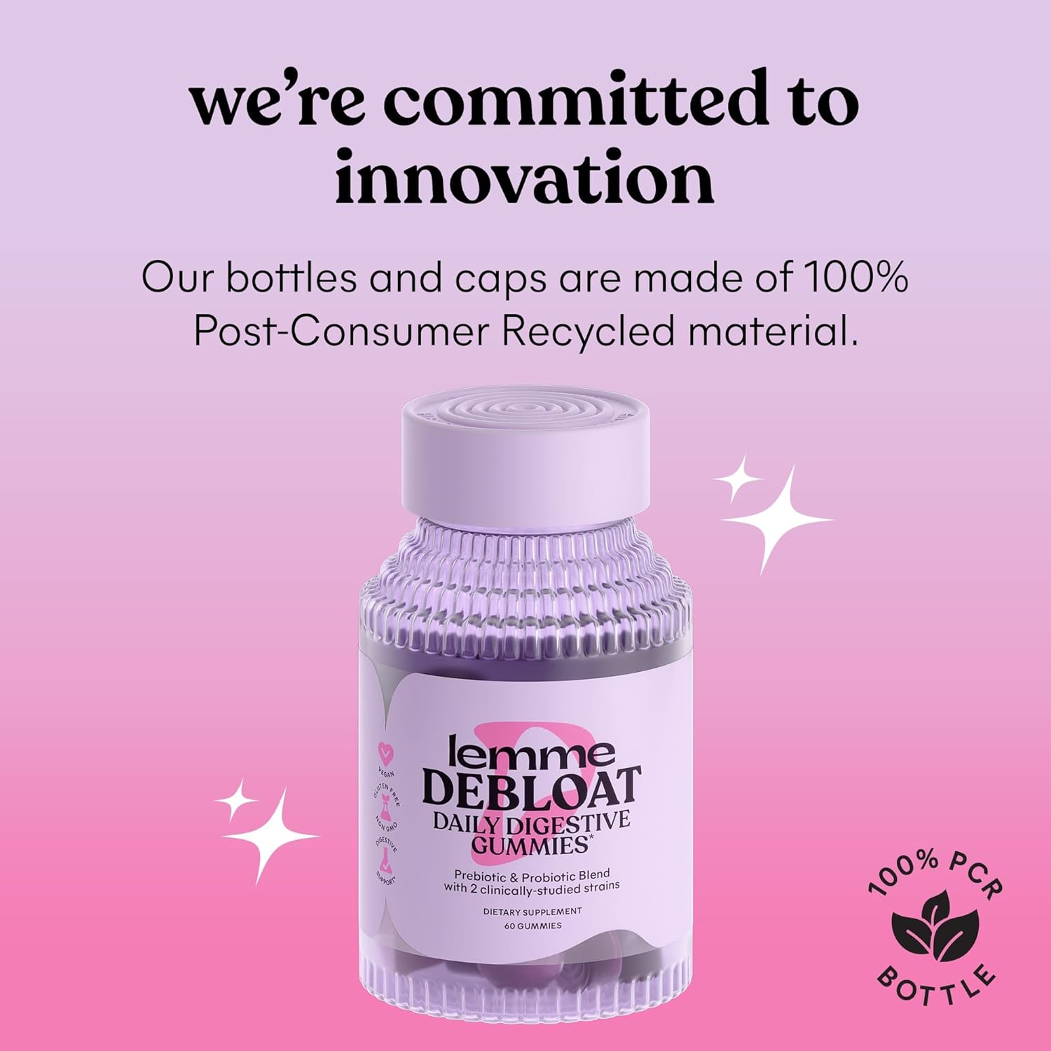 Debloat Digestive & Gut Health Gummies - 2 Clinically Studied Probiotics & Prebiotic - 3 Billion CFUs - Vegan, Gluten Free - BlackBerry Flavor - 60 Count