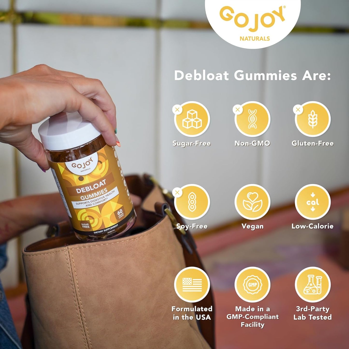 Debloat with GOJOY NATURALS Lemon Gummies - Herbal Supplement for Gut Health, Digestive Support - Non-GMO, Vegan, Gluten-Free (30 Servings)