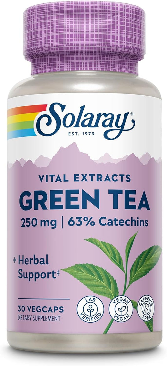 Decaffeinated Green Tea Extract Capsules - 250mg EGCG Supplements - Vegan, 30 Servings - SOLARAY Green Tea Extract