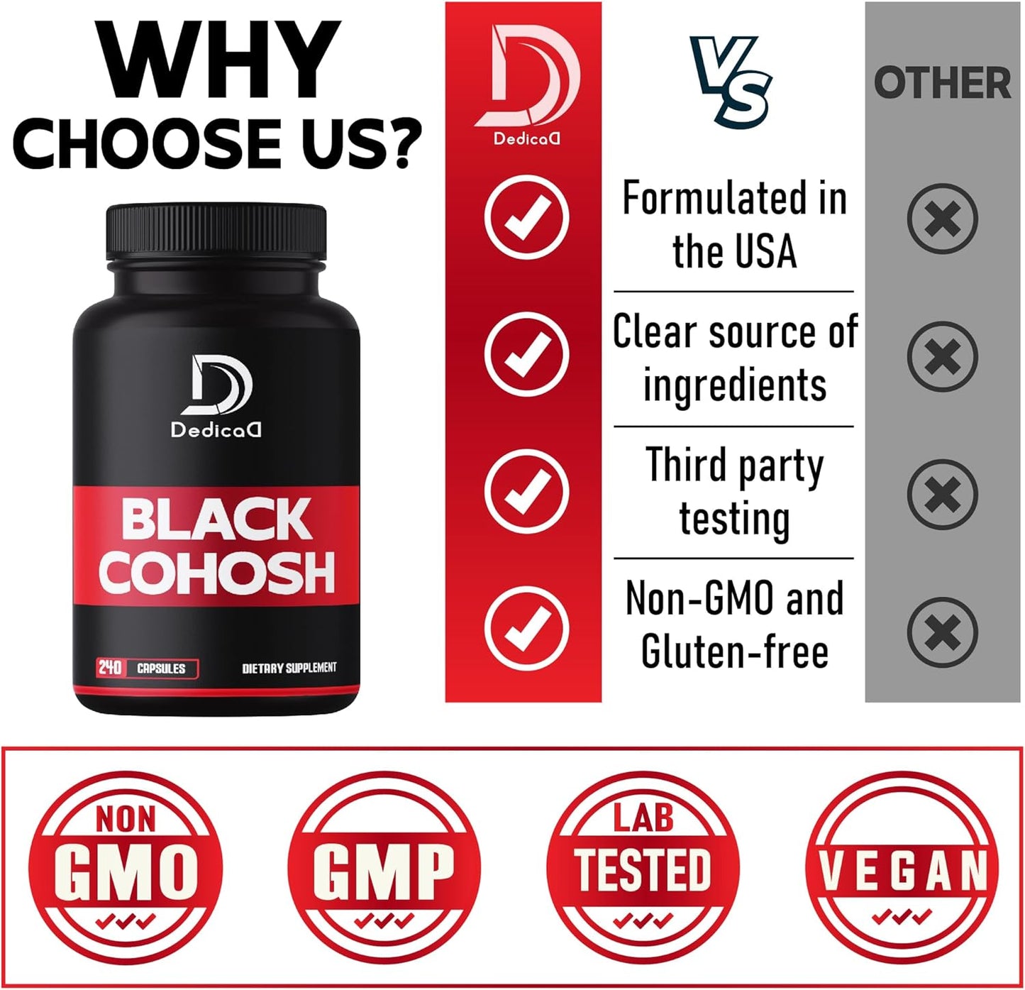 Dedicated 1000mg Black Cohosh Capsules - 4-Month Supply for Menopause Hot Flashes, Women's Health & Immune Support