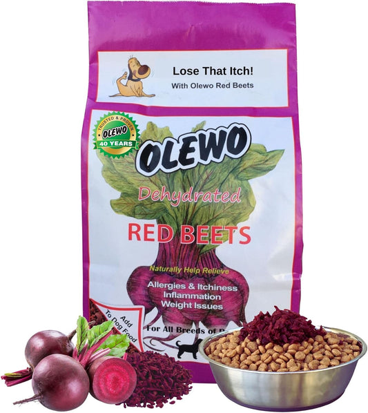 Dehydrated Whole Food Dog Multivitamin with Natural Anti-Itch Support and Fiber - Olewo Original Red Beets for Dogs, 1 lb