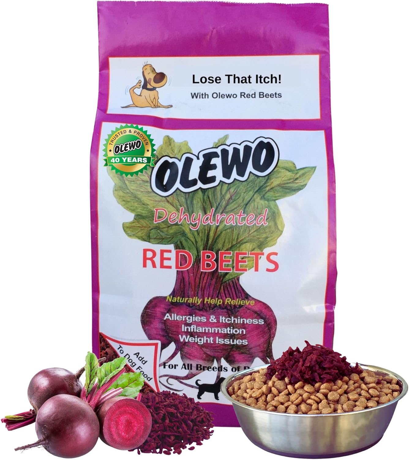 Dehydrated Whole Food Dog Multivitamin with Natural Anti-Itch Support and Fiber - Olewo Original Red Beets for Dogs, 1 lb