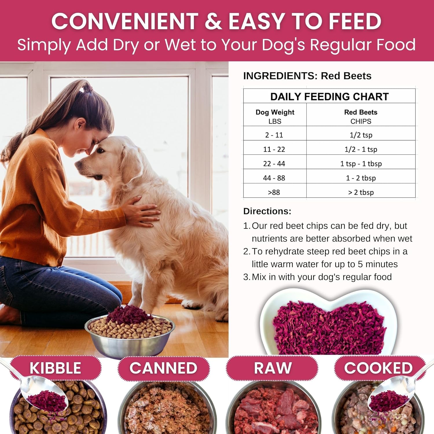 Dehydrated Whole Food Dog Multivitamin with Natural Anti-Itch Support and Fiber - Olewo Original Red Beets for Dogs, 1 lb