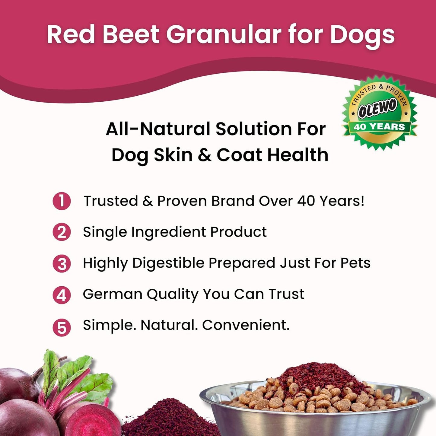 Dehydrated Whole Food Dog Multivitamin with Olewo Red Beets Granules - Natural Anti-Itch, Skin & Coat Support, Immune Boost, Fiber for Dogs - 22 oz