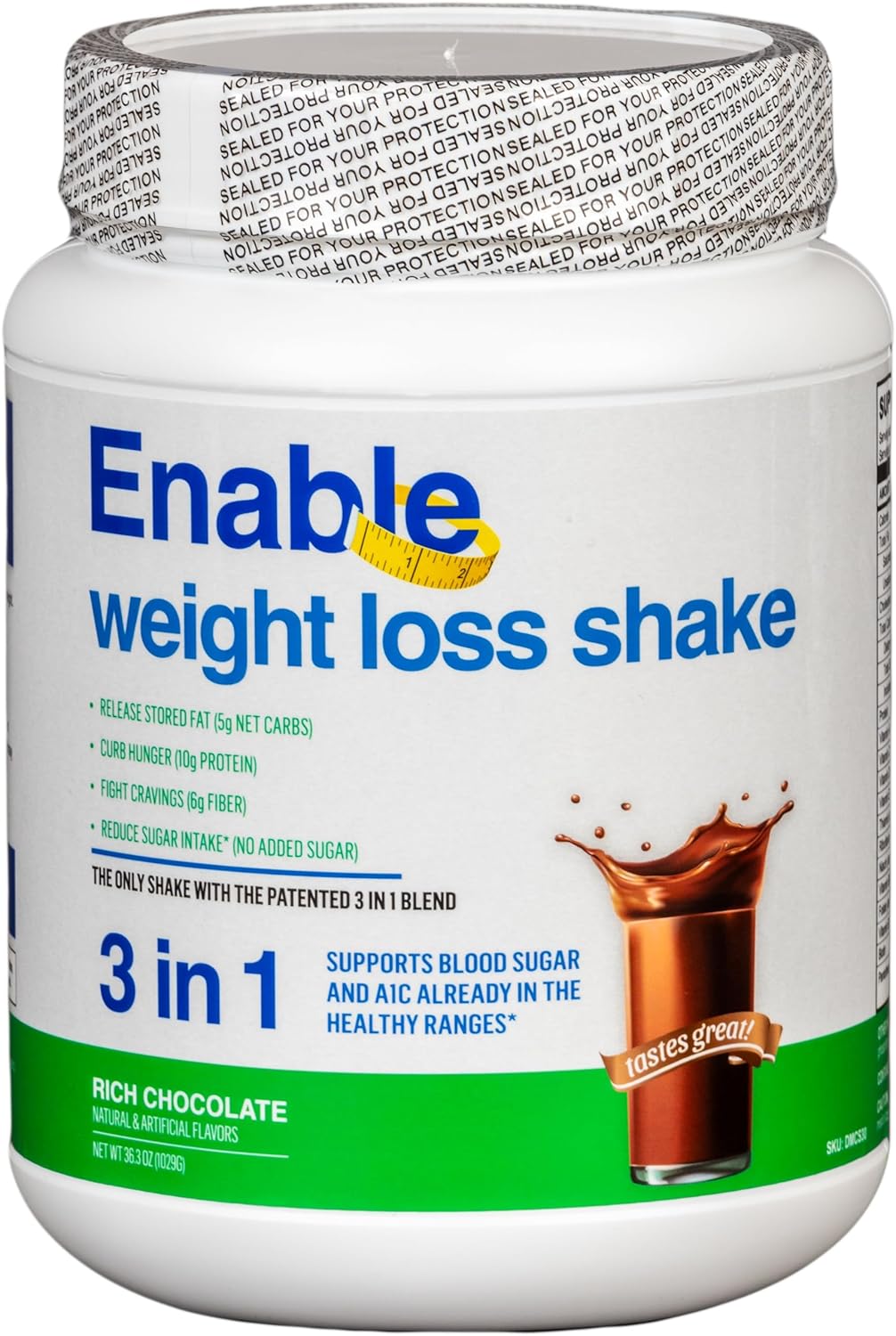 Del Mar Health Enable Rich Chocolate Weight Loss Shake - Nutritious Meal Replacement, 2lb 11oz