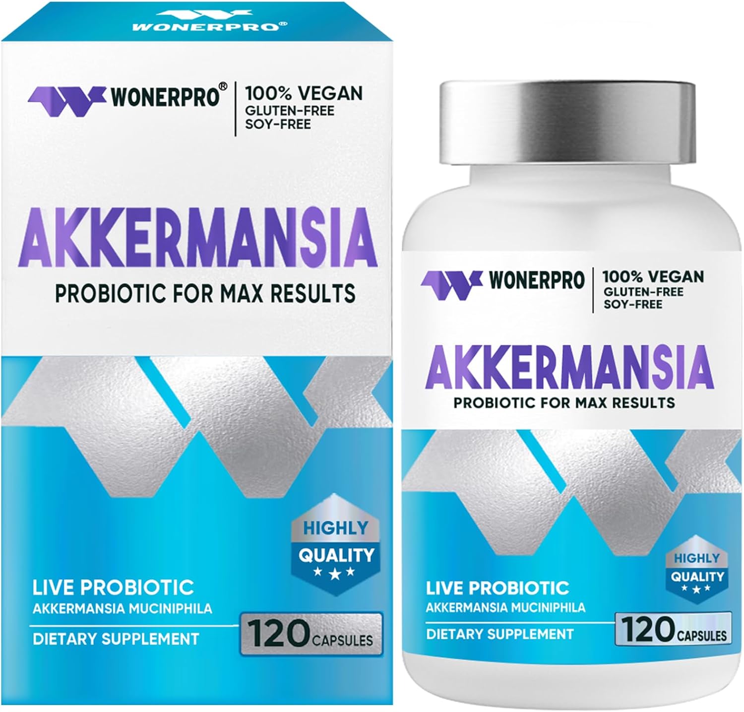 Delayed Release Akkermansia Probiotic - 300 Million AFUs, Enhances Gut Lining & Immunity, 120 Capsules