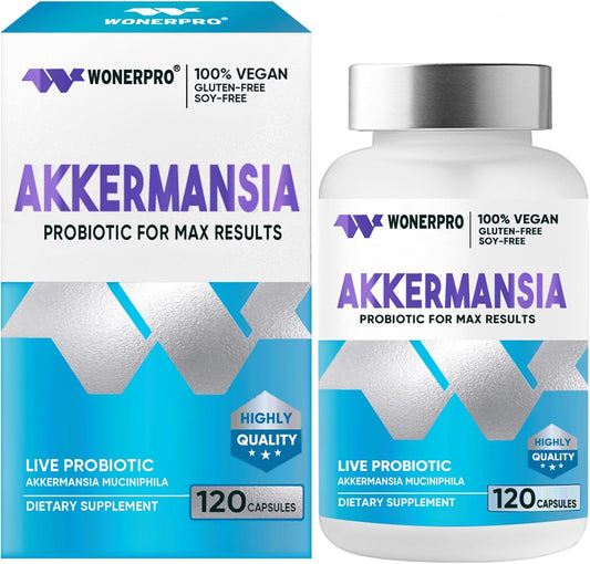Delayed Release Akkermansia Probiotic - 300 Million AFUs, Enhances Gut Lining & Immunity, 120 Capsules