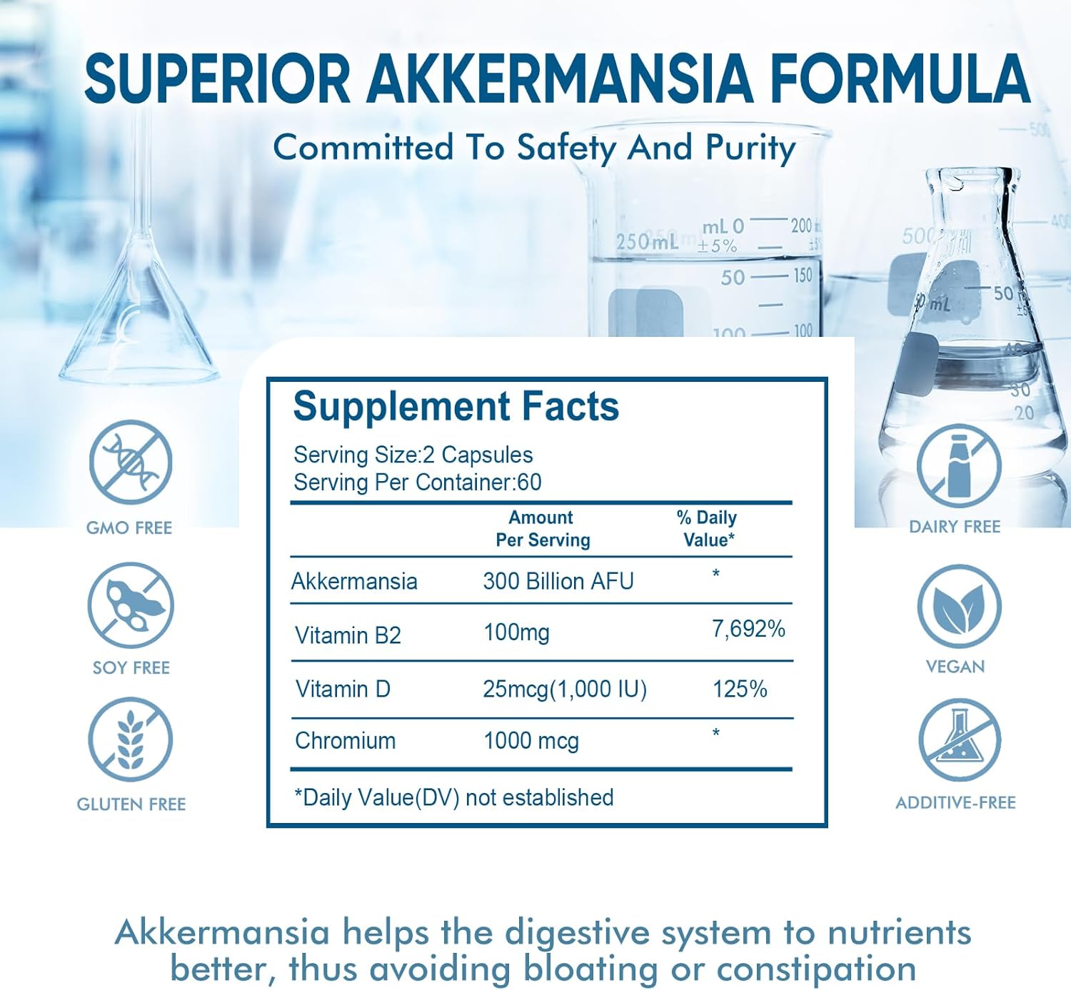 Delayed Release Akkermansia Probiotic - 300 Million AFUs, Enhances Gut Lining & Immunity, 120 Capsules