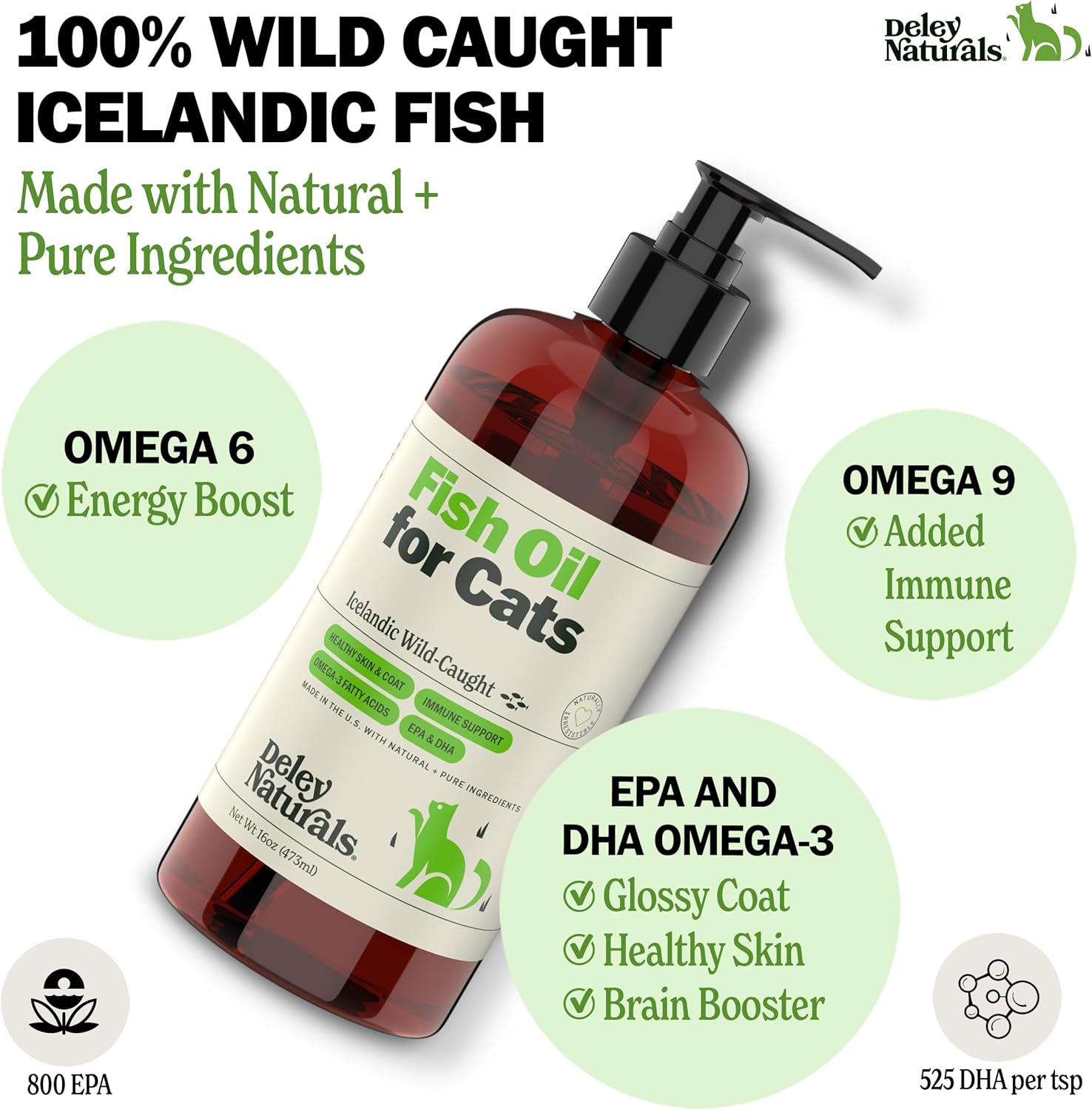 Deley Naturals Icelandic Fish Oil for Dogs - Omega 3 6 9 Skin, Coat & Heart Health - 16oz Skin Irritation Relief Supplement