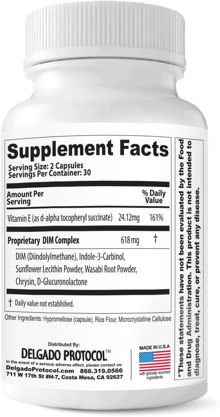 Delgado Protocol Estroblock PRO Triple Strength - 60 Capsules, DIM & Indole 3-Carbinol for Hormonal Balance, Acne - Anti Estrogen Aromatase Inhibitor. Soy Free, Dairy Free, Non-GMO.